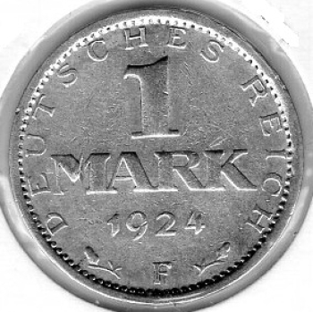 1 Mark 1924 F Weimar Republic silver coin