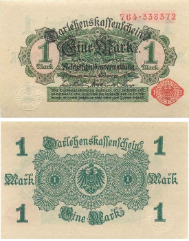 1 Mark Darlehenskassenschein 12. August 1914