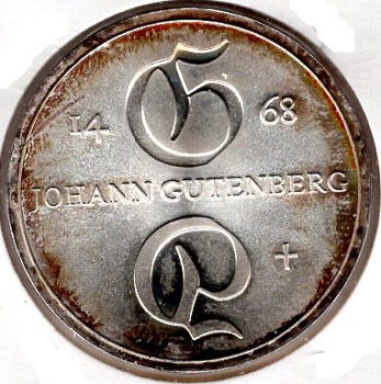 10 Mark GDR 1968 Johannes Gutenberg