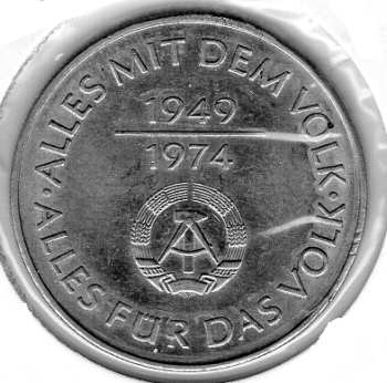 10 Mark GDR 1974 25 Years of the GDR Everything with the People
