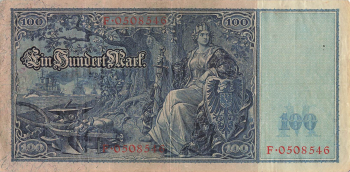 100 Mark Reichsbanknote 7. Februar 1908100 Mark Reichsbanknote 21. April 1910