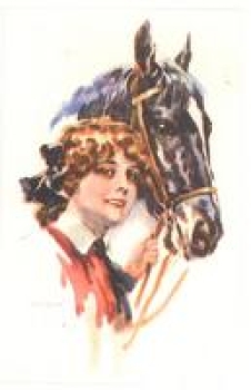 Woman with horse artist card USABA * ca.1930
