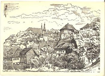 99734 Nordhausen old town wall with cathedral artist card Schneider o 30.12.1948