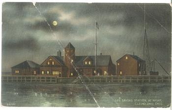Ohio Cleveland Lifing Station at night o ca. 1910