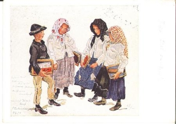 Kinder nach der Schule VDA Aus einem siebenbürgischen Dorf Künstlerkarte W. Buhe,  o 31.5.1941