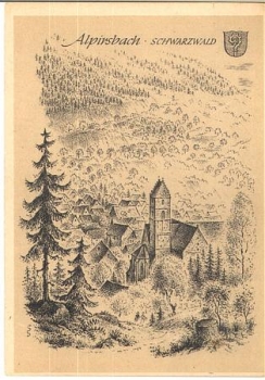 72275 Alpirsbach Schwarzwald Künstlerkarte Ludwig Schäfer-Grohe  *ca. 1950