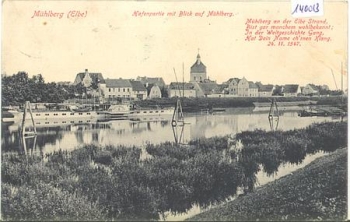04931 Muehlberg Hafenpartie mit Blick auf Muehlberg o 24.9.1915