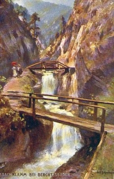 Almbachklamm near Berchtesgaden artist card sig. Oilette, July 17, 1921