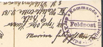German Naval Ship Mail Command of the XV Torpedo Boat Half Flotilla Schnellboot V 181 on AK 07.12.1914