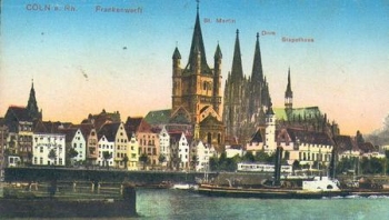 Cologne with Rhine steamers censor stamp Aachen city to transport P.K. 06/05/1915