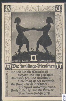 Zodiac sign, Gemini with characteristics, * approx. 1920