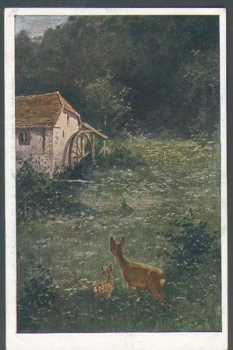 Watermill in the moonlight, artist card A. Fred, * approx. 1910