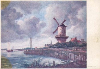 j. van Ruisdael "die Windmühle von Wijk" Künstlerkarte * ca. 1940