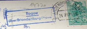 14770 Bagow post office stamp on Brandenburg postcard o 24.7.1961
