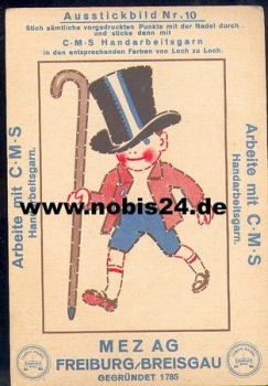 Junge mit Zylinder Ausstickbild *ca 1930