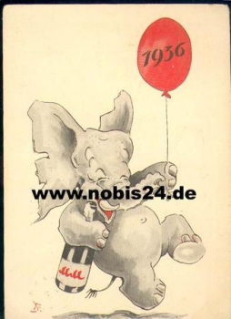 Year 1936 Elephant with air balloon o December 31, 1935