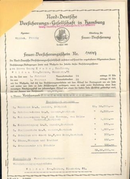 Wildau North German insurance company Hamburg fire insurance certificate 1934