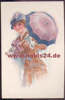 Frau mit Schirm Künstlerkarte sig. USABA *ca. 1920