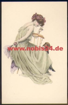 Lady with dachshund artist card M. M. Vienne No. 637 M. Munk *approx. 1920