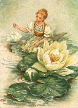 Girl at a water lily pond artist card EP * 1956