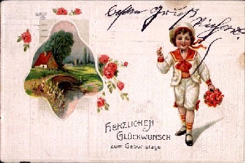 Blumen Kind in Matrosenanzug mit  Brief in der Hand o 6.10.1914