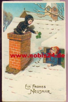 Chimney sweep New Year gold cut card o 1.1.1914