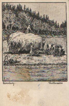 Landwirtschaft Feldarbeit Geisterwiese, Künstlerzeichnung o ca. 1915