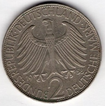 2 D-Mark 1958 F Max Planck FRG Jaeger 386