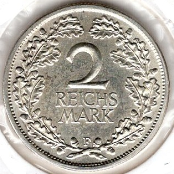 2 Mark 1925 F Weimar Republic Silver Coin