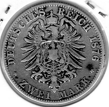 2 Mark Hamburg 1876 Silver Coin