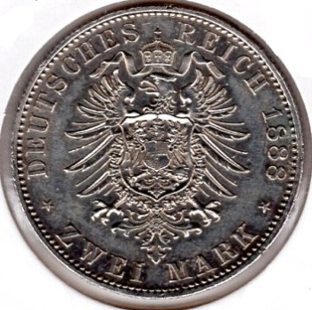 2 Mark Prussia 1888 Frederick Silver Coin