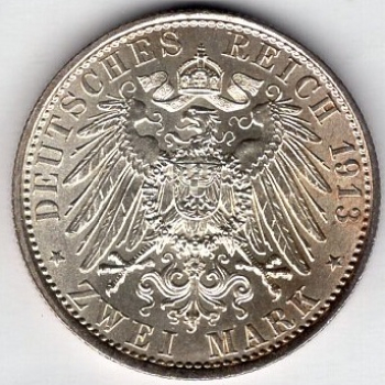 2 Mark Prussia 1913 Kaiser Wilhelm II in Uniform