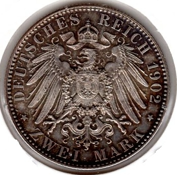 2 Marks of Saxony 1902 King Albert 1873-1902 on his death