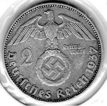 Jäger 366 - 2 Reichsmark 1937 D Hindenburg Silbermünze Deutsches Reich 