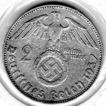 Jäger 366 - 2 Reichsmark 1937 J Hindenburg Silbermünze Deutsches Reich