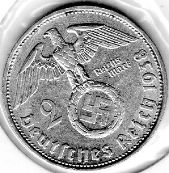 Jäger 366 - 2 Reichsmark 1938 B Hindenburg Silbermünze Deutsches Reich