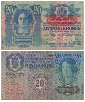 Twenty Crowns 20 Austrian Hungarian Bank January 2nd 1913 GERMAN AUSTRIA