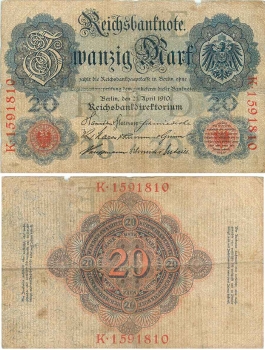 20 Mark Reichsbanknote 21. April 1910