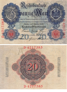 20 Mark Reichsbanknote February 7, 1908 Uncirculated