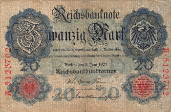 20 Mark Reichsbanknote 8. Juni 1907 RO28 DEU-25