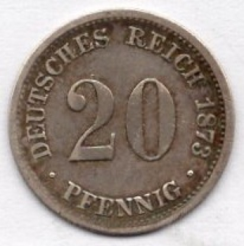 20 Pfennig 1873 F Imperial Silver Coin
