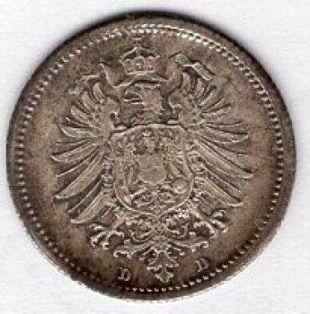 20 Pfennig 1875 B Imperial Silver Coin