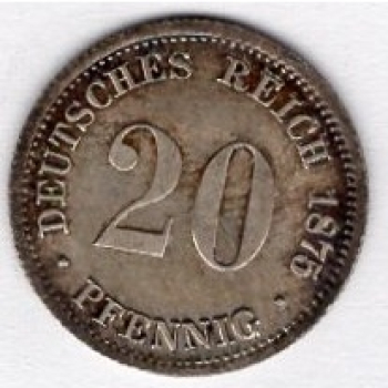 20 Pfennig 1875 B Imperial Silver Coin