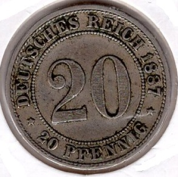 20 Pfennig 1887 J German Empire