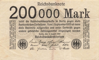 200000 Mark Reichsbanknote 9. August 1923 RO99b DEU-111b