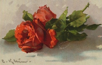 red roses, artist card Catharina Klein o 8.2.1918