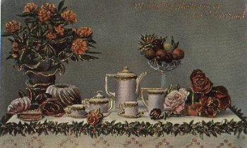 Coffee table gold cut card used. circa 1920