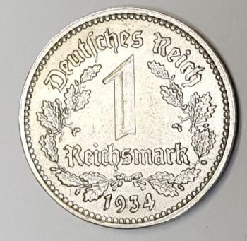 1934 E 1 Reichsmark uncirculated Jäger 354
