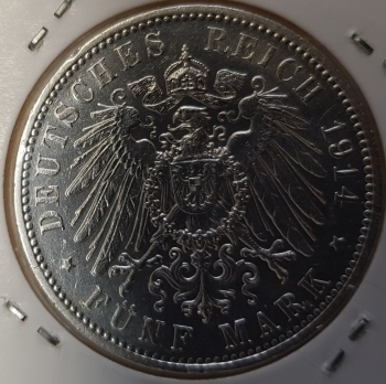 Jäger 136 - 5 Mark Saxony 1914 EF-stamp
