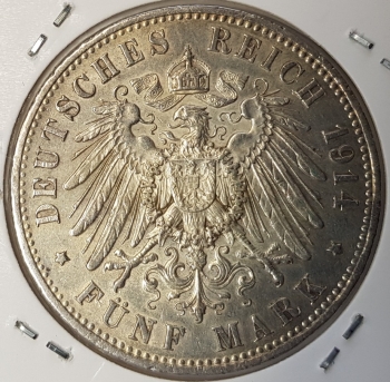 5 Mark PRUSSIA 1914 Vz-Stgl silver coin